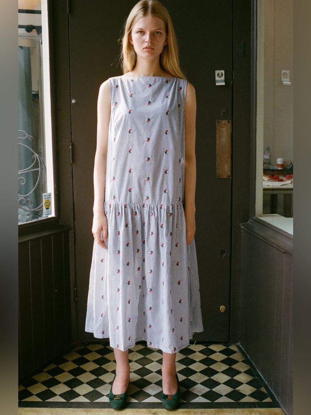 Caro Editions Sonya Dress - Blue White Stripe w. Flower - Picture 9 of 11